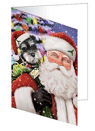 Jolly Old Saint Nick Santa Holding Schnauzers Dog and Happy Holiday Gifts Handmade Artwork Assorted Pets Greeting Cards and Note Cards with Envelopes for All Occasions and Holiday Seasons