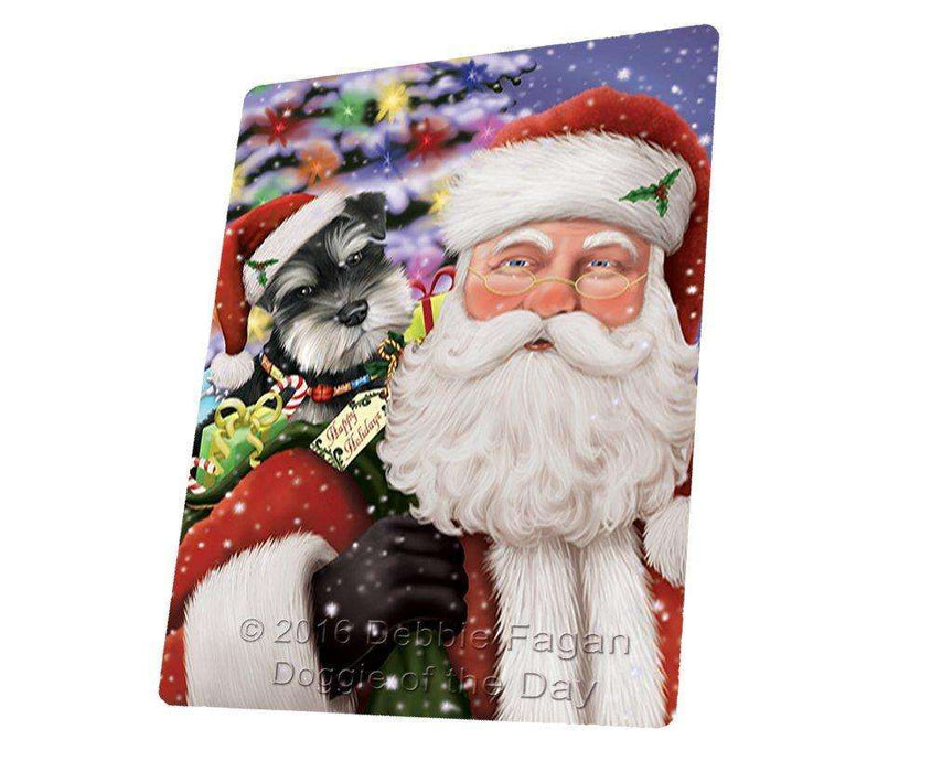 Jolly Old Saint Nick Santa Holding Schnauzers Dog and Happy Holiday Gifts Large Refrigerator / Dishwasher Magnet