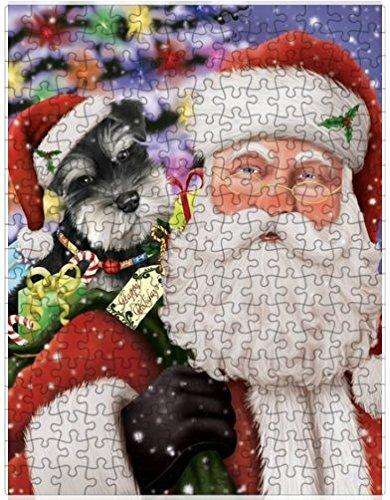 Jolly Old Saint Nick Santa Holding Schnauzers Dog and Happy Holiday Gifts Puzzle with Photo Tin (300 pc.)