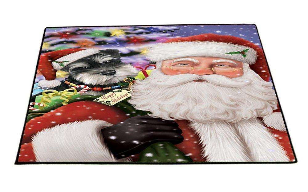 Jolly Old Saint Nick Santa Holding Schnauzers Dog Christmas Holiday Presents Indoor/Outdoor Floormat