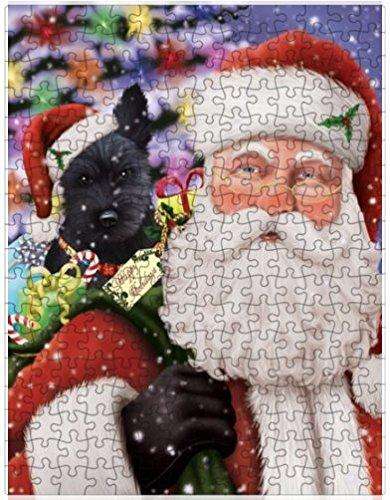 Jolly Old Saint Nick Santa Holding Scottish Terrier Dog and Happy Holiday Gifts Puzzle with Photo Tin D341 (300 pc.)