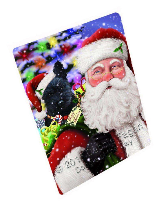 Jolly Old Saint Nick Santa Holding Scottish Terrier Dog and Happy Holiday Gifts Tempered Cutting Board