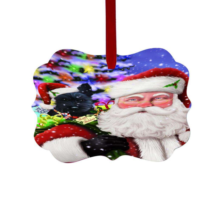Jolly Old Saint Nick Santa Holding Scottish Terrier Dog and Holiday Gifts Double-Sided Photo Benelux Christmas Ornament LOR48883