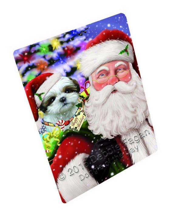 Jolly Old Saint Nick Santa Holding Shih Tzu Dog and Happy Holiday Gifts Art Portrait Print Woven Throw Sherpa Plush Fleece Blanket