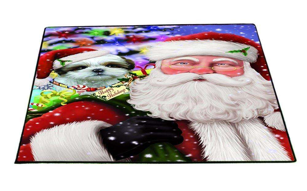 Jolly Old Saint Nick Santa Holding Shih Tzu Dog and Happy Holiday Gifts Indoor/Outdoor Floormat