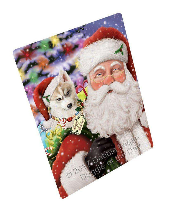 Jolly Old Saint Nick Santa Holding Siberian Huskies Dog Art Portrait Print Woven Throw Sherpa Plush Fleece Blanket