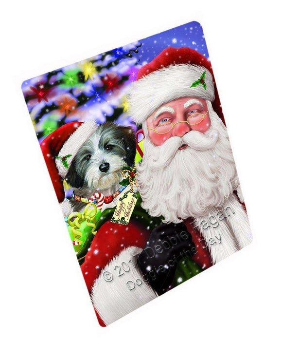 Jolly Old Saint Nick Santa Holding Tibetan Terrier Dog and Happy Holiday Gifts Large Refrigerator / Dishwasher Magnet D132