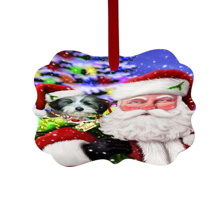Jolly Old Saint Nick Santa Holding Tibetan Terrier Dog and Holiday Gifts Double-Sided Photo Benelux Christmas Ornament LOR48892