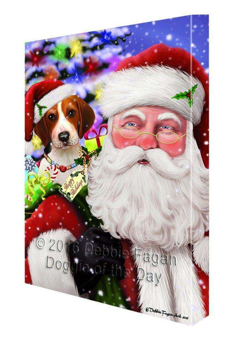 Jolly Old Saint Nick Santa Holding Treeing Walker Coonhound Dog and Happy Holiday Gifts Canvas Wall Art