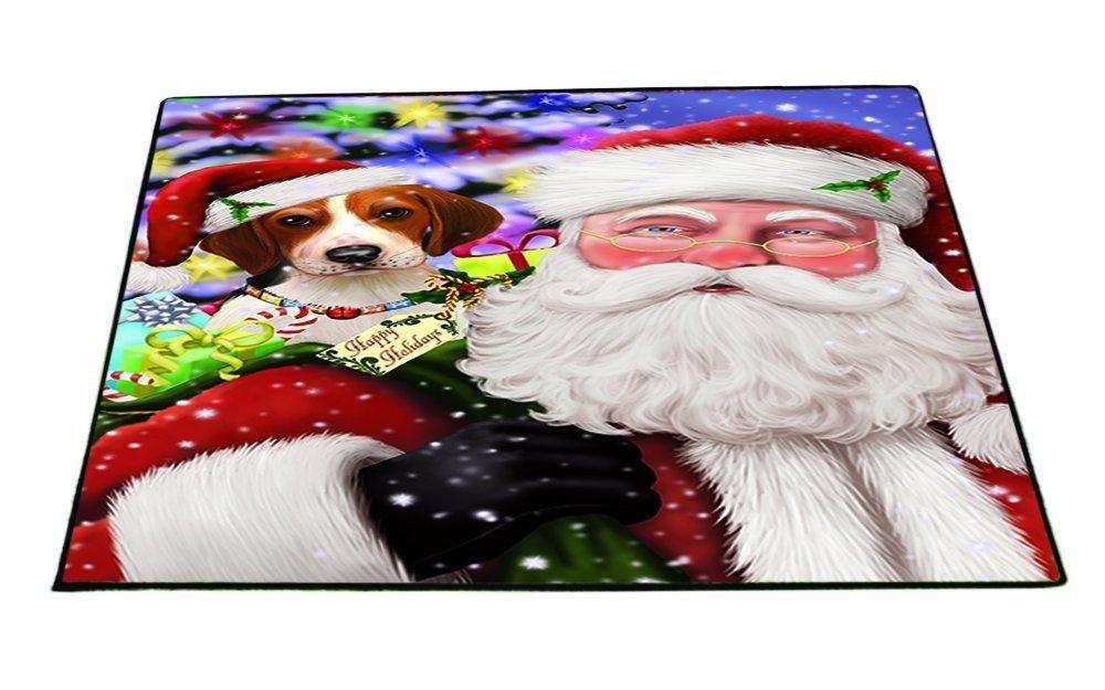 Jolly Old Saint Nick Santa Holding Treeing Walker Coonhound Dog and Happy Holiday Gifts Indoor/Outdoor Floormat
