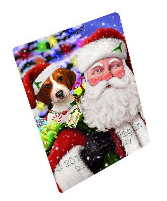 Jolly Old Saint Nick Santa Holding Treeing Walker Coonhound Dog and Happy Holiday Gifts Tempered Cutting Board