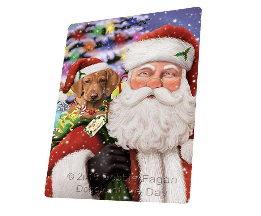 Jolly Old Saint Nick Santa Holding Vizsla Dog and Happy Holiday Gifts Tempered Cutting Board