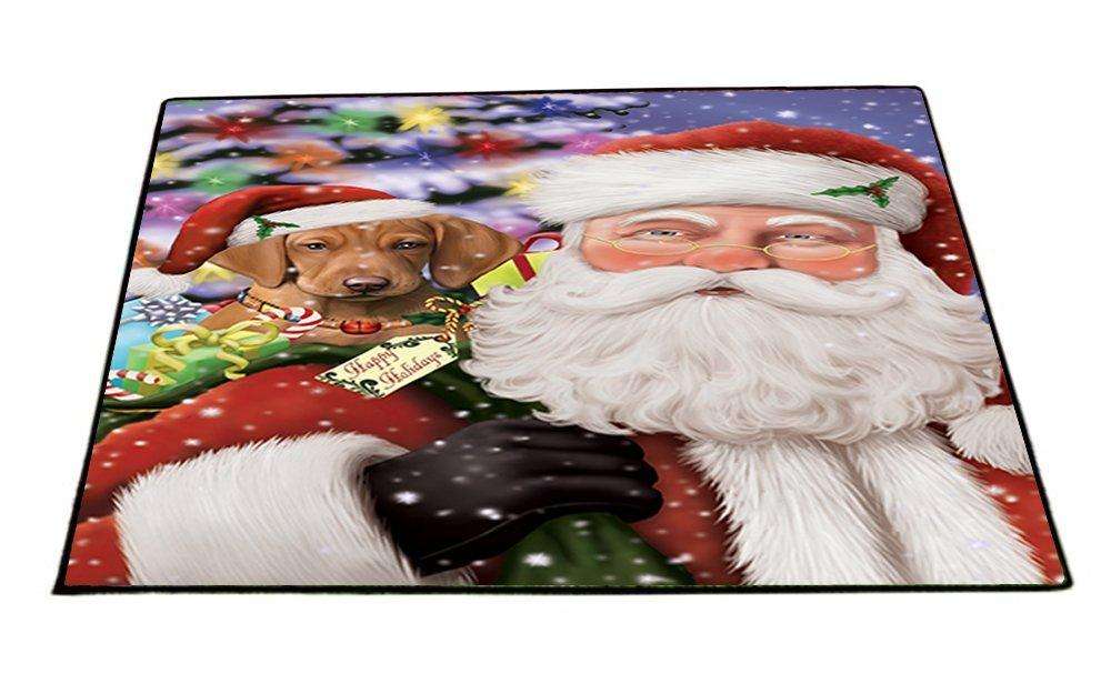 Jolly Old Saint Nick Santa Holding Vizsla Dog Christmas Holiday Presents Indoor/Outdoor Floormat