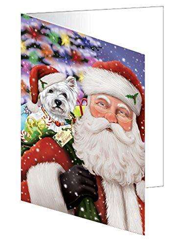 Jolly Old Saint Nick Santa Holding West Highland Terriers Dog and Happy Holiday Gifts Handmade Artwork Assorted Pets Greeting Cards and Note Cards with Envelopes for All Occasions and Holiday Seasons