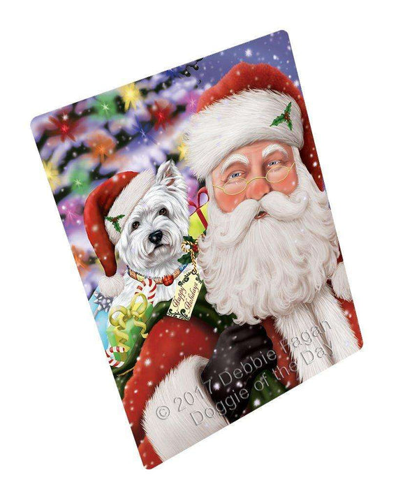 Jolly Old Saint Nick Santa Holding West Highland Terriers Dog and Happy Holiday Gifts Large Refrigerator / Dishwasher Magnet