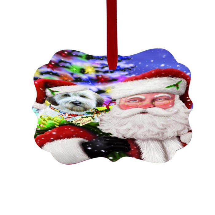 Jolly Old Saint Nick Santa Holding Wheaten Terrier Dog and Holiday Gifts Double-Sided Photo Benelux Christmas Ornament LOR48898