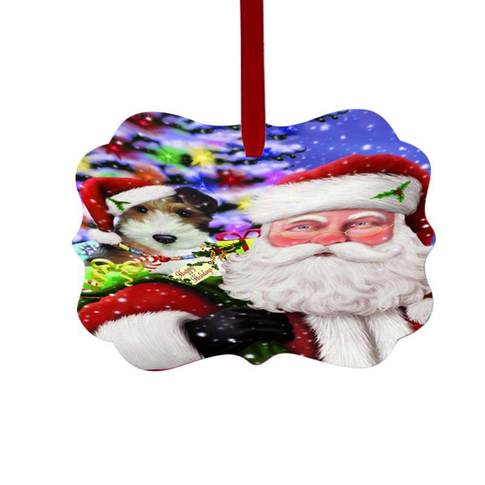 Jolly Old Saint Nick Santa Holding Wire Fox Terrier Dog and Holiday Gifts Double-Sided Photo Benelux Christmas Ornament LOR48900