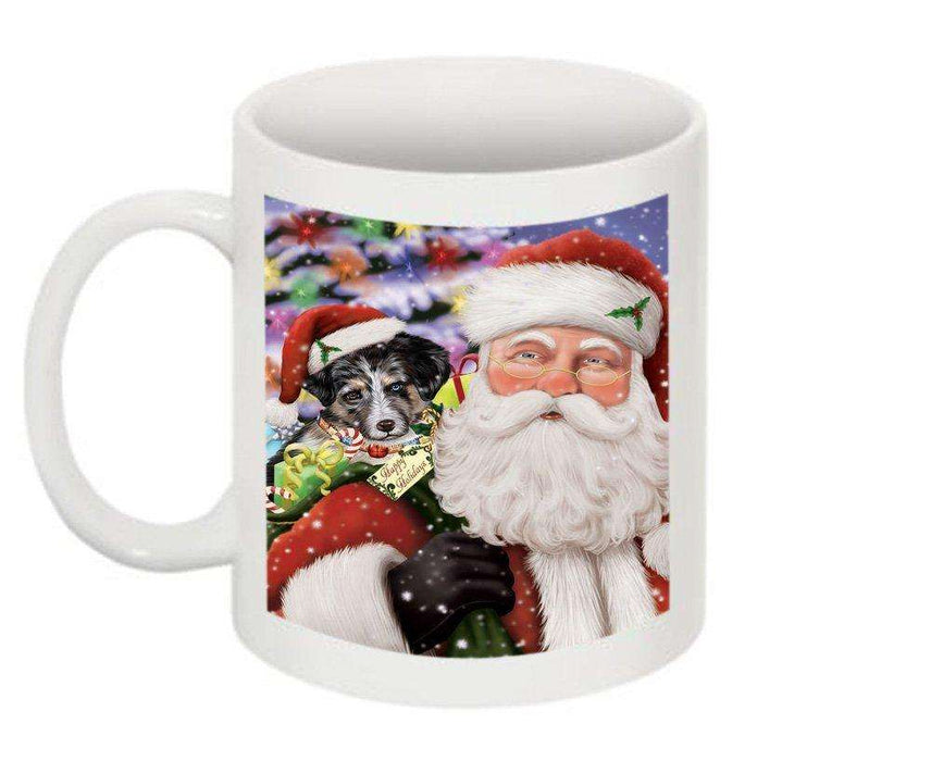 Jolly Santa Holding Australian Shepherd Dog Christmas Mug CMG0276