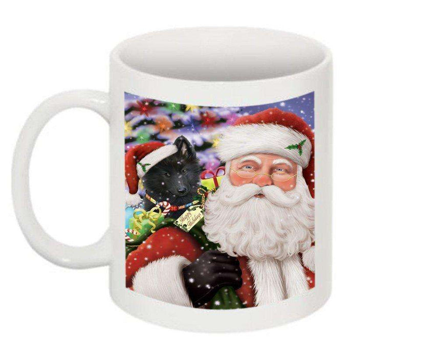 Jolly Santa Holding Belgian Shepherd Dog Christmas Mug CMG0278