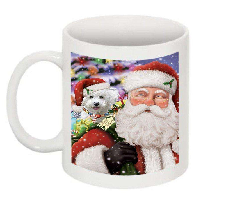 Jolly Santa Holding Bichon Frise Dog Christmas Mug CMG0280