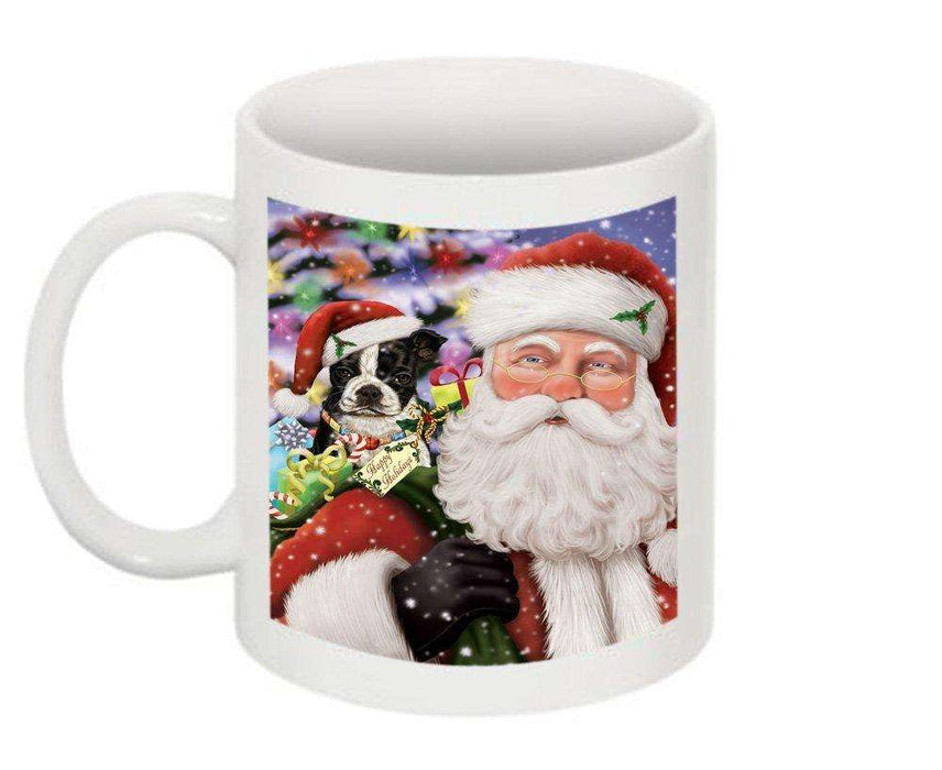 Jolly Santa Holding Boston Terrier Dog Christmas Mug CMG0282
