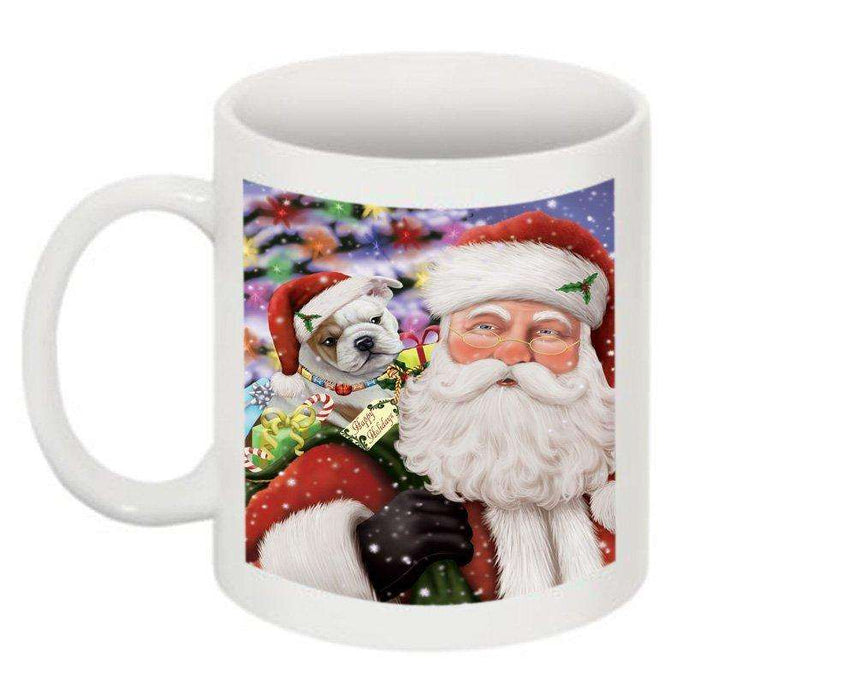 Jolly Santa Holding Bulldog Dog Christmas Mug CMG0284