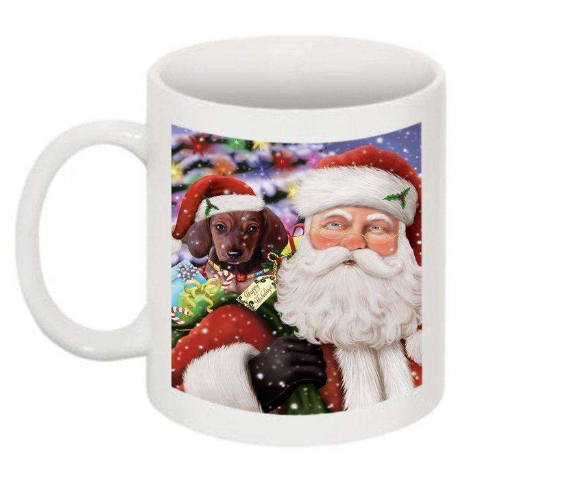 Jolly Santa Holding Dachshund Dog Christmas Mug CMG0285