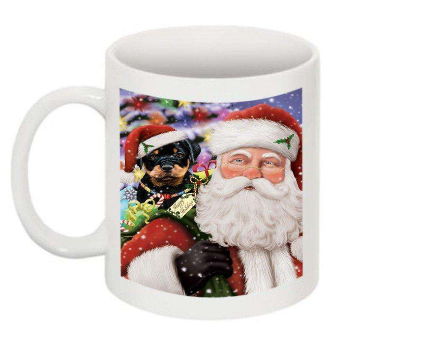 Jolly Santa Holding Rottweiler Dog Christmas Mug CMG0295