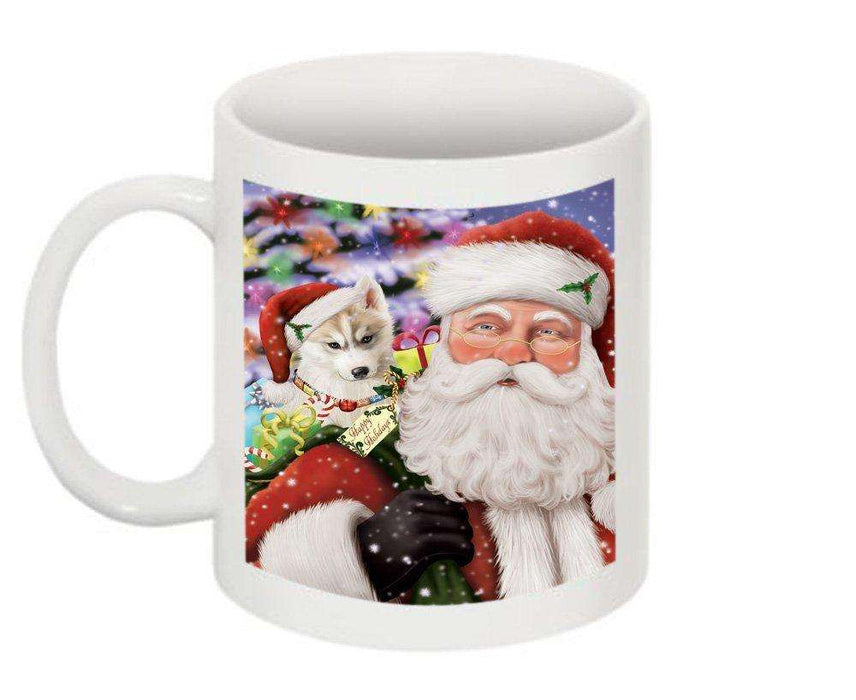 Jolly Santa Holding Siberian Husky Dog Christmas Mug CMG0298