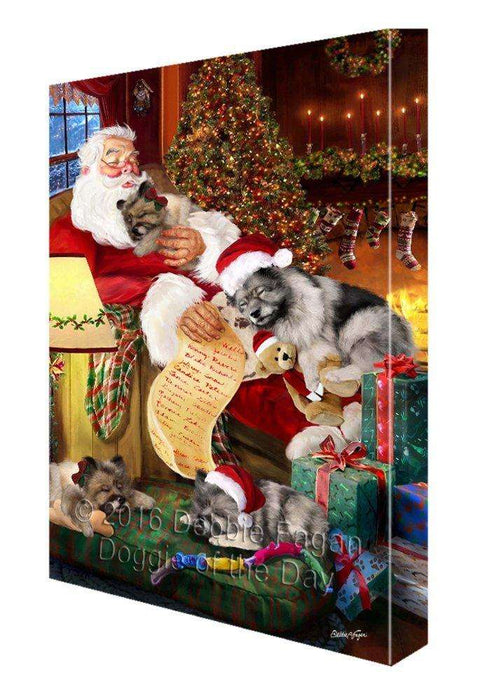 Keeshond Dog and Puppies Sleeping with Santa Painting Printed on Canvas Wall Art Signed