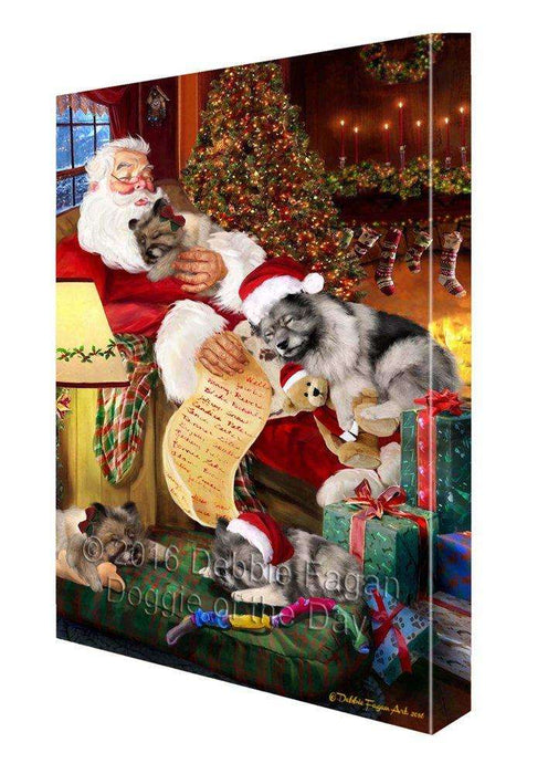 Keeshond Dog and Puppies Sleeping with Santa Painting Printed on Canvas Wall Art