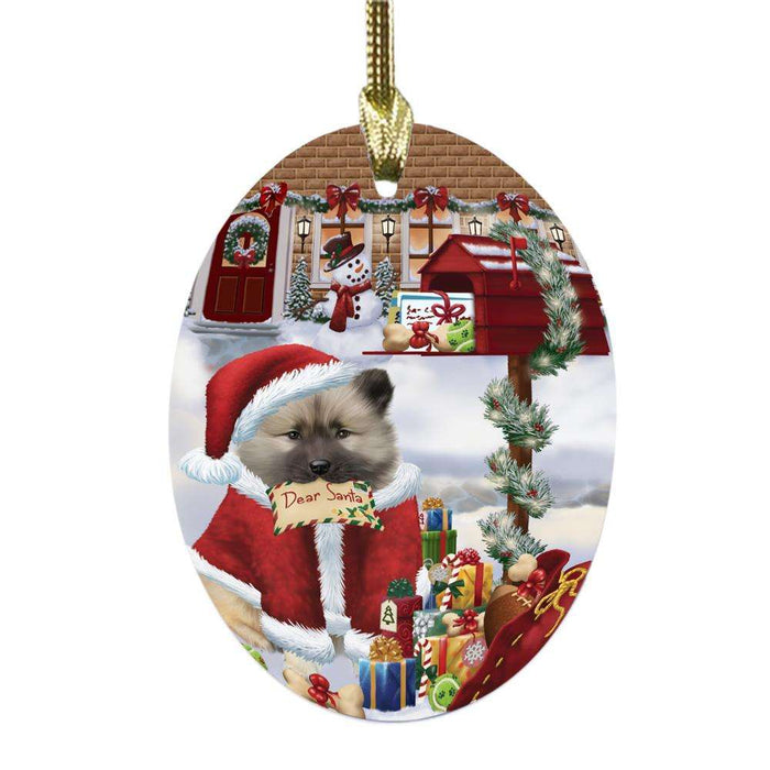 Keeshond Dog Dear Santa Letter Christmas Holiday Mailbox Oval Glass Christmas Ornament OGOR49056