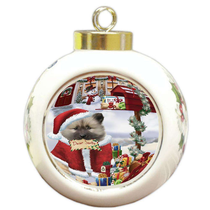 Keeshond Dog Dear Santa Letter Christmas Holiday Mailbox Round Ball Christmas Ornament RBPOR53543