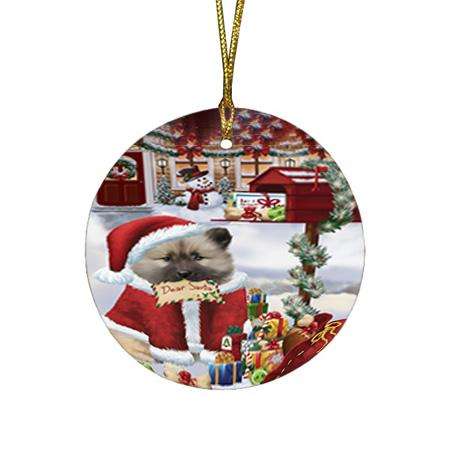 Keeshond Dog Dear Santa Letter Christmas Holiday Mailbox Round Flat Christmas Ornament RFPOR53534