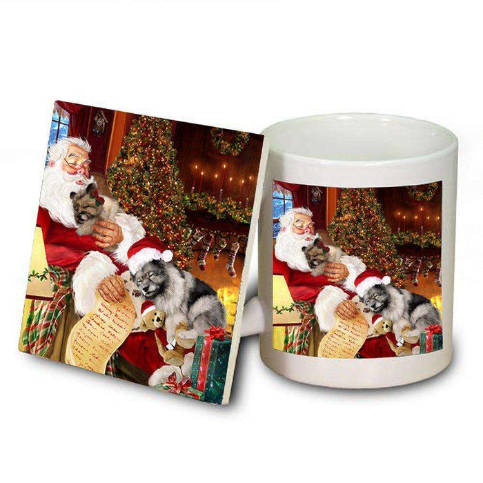 Keeshond Dog with Puppies Sleeping with Santa Mug & Coaster Set