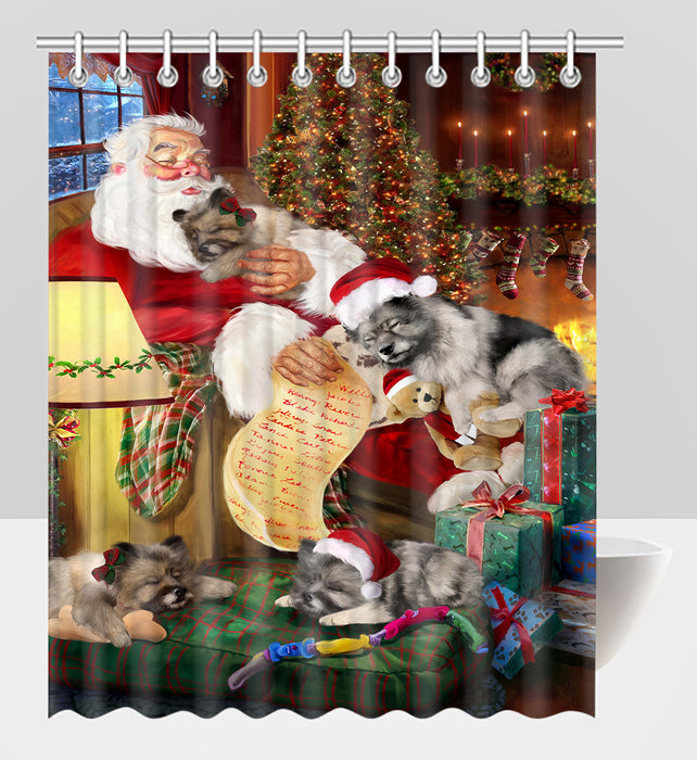 Santa Sleeping with Keeshond Dogs Shower Curtain