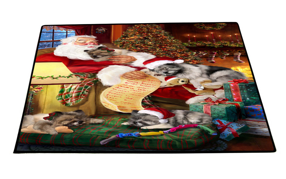 Santa Sleeping with Keeshond Dogs Floor Mat- Anti-Slip Pet Door Mat Indoor Outdoor Front Rug Mats for Home Outside Entrance Pets Portrait Unique Rug Washable Premium Quality Mat
