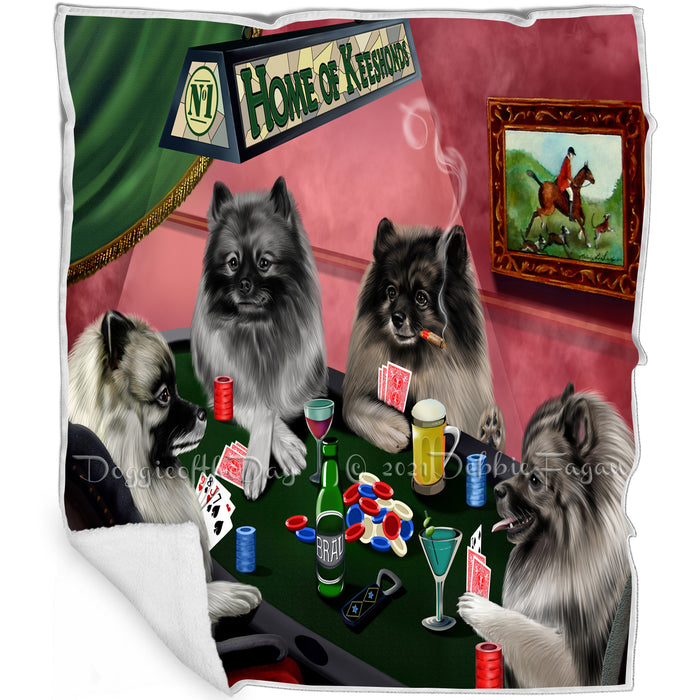 Home of Keeshond 4 Dogs Playing Poker Blanket
