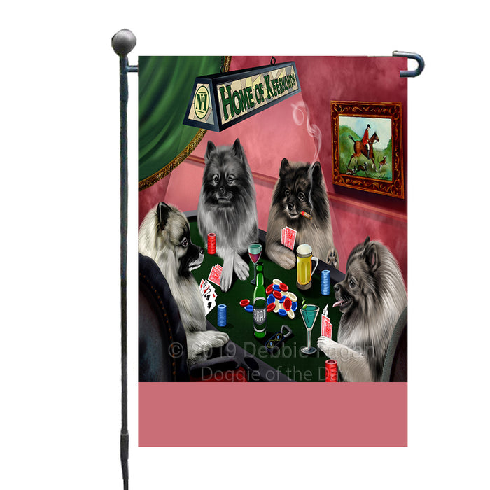 Personalized Home of Keeshond Dogs Four Dogs Playing Poker Custom Garden Flags GFLG-DOTD-A60278