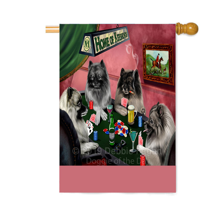 Personalized Home of Keeshond Dogs Four Dogs Playing Poker Custom House Flag FLG-DOTD-A60334