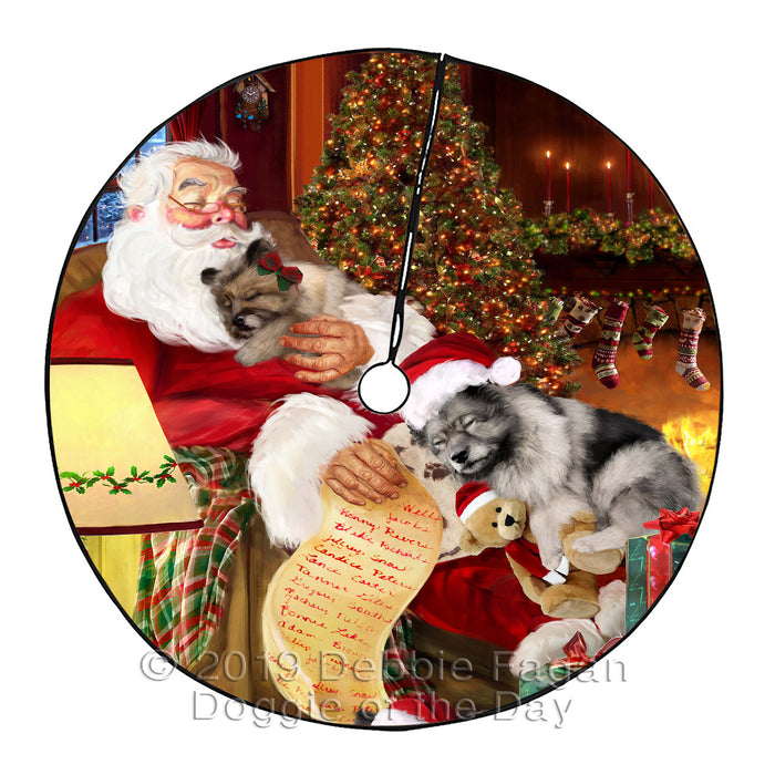 Santa Sleeping with Keeshond Dogs Christmas Tree Skirt