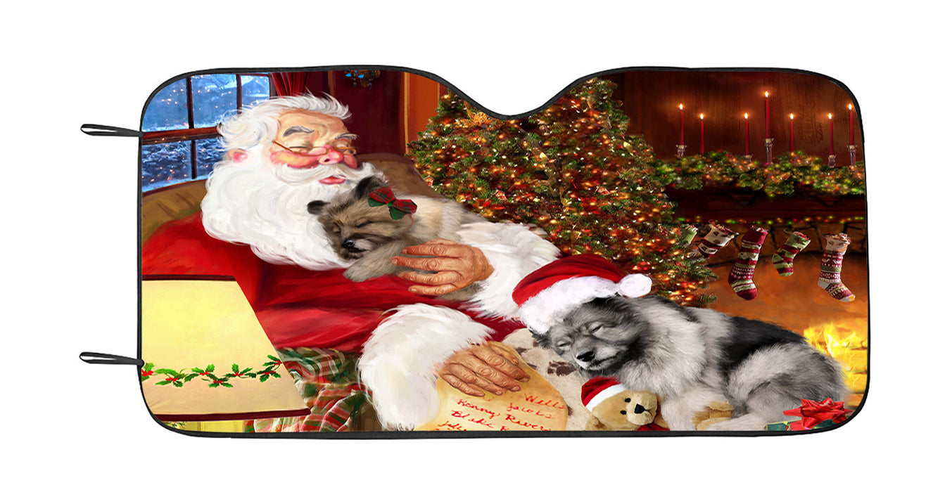 Santa Sleeping with Keeshond Dogs Car Sun Shade