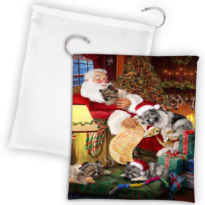 Santa Sleeping with Keeshond Dogs Drawstring Laundry or Gift Bag LGB48822