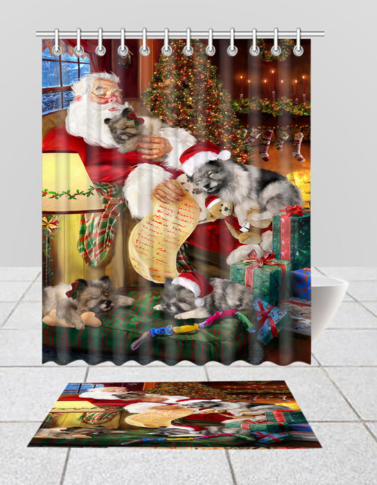 Santa Sleeping with Keeshond Dogs  Bath Mat and Shower Curtain Combo