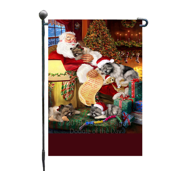 Personalized Keeshond Dogs and Puppies Sleeping with Santa Custom Garden Flags GFLG-DOTD-A62642