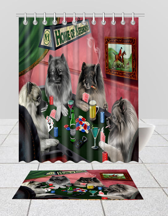 Home of  Keeshond Dogs Playing Poker Bath Mat and Shower Curtain Combo