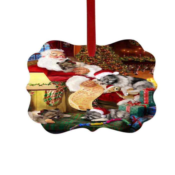 Keeshonds Dog and Puppies Sleeping with Santa Double-Sided Photo Benelux Christmas Ornament LOR49291