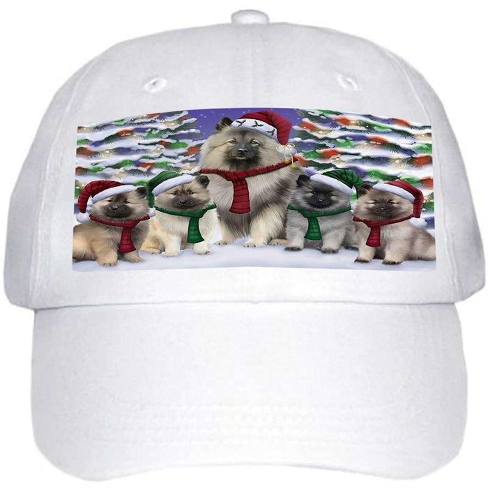 Keeshonds Dog Christmas Family Portrait in Holiday Scenic Background Ball Hat Cap HAT61881