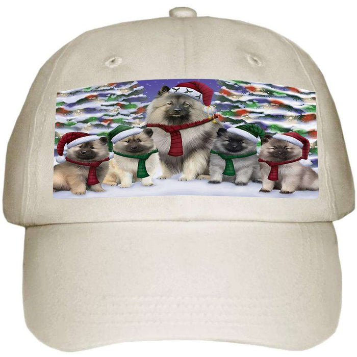 Keeshonds Dog Christmas Family Portrait in Holiday Scenic Background Ball Hat Cap HAT61881
