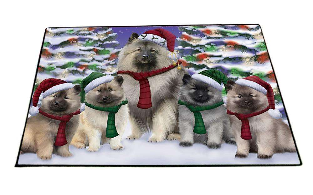 Keeshonds Dog Christmas Family Portrait in Holiday Scenic Background Floormat FLMS51945